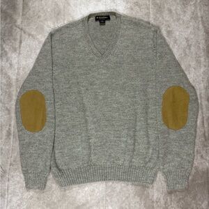 Brooks Brothers Lambs Wool Sweater Men’s Elbow Patches Grey Medium